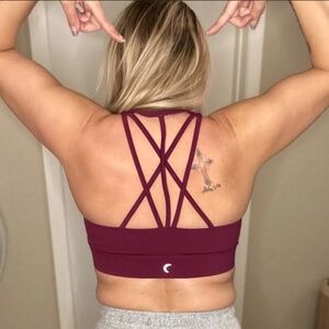 Zyia Light N Tight Strappy cranberry sports bra